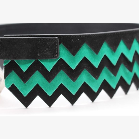 Salvatore Ferragamo BLACK/GREEN KID Leather Belt Size 80 main image 5